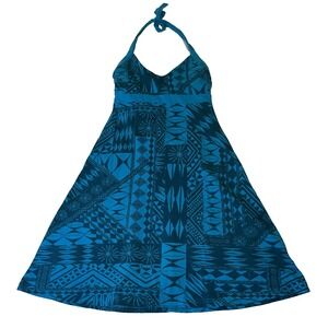Patagonia Medium Blue Halter Dress Organic Cotton Mini Summer Outdoors Tribal